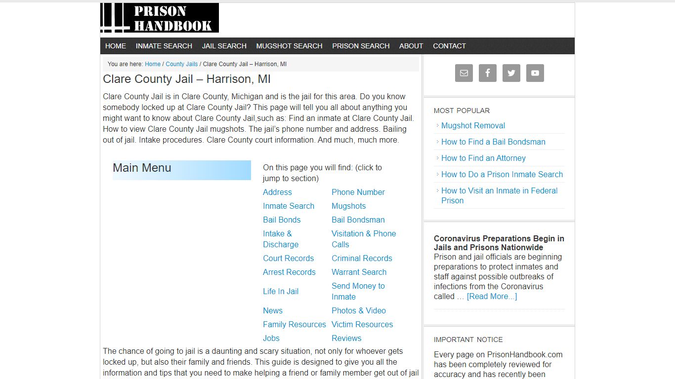 Clare County Jail – Harrison, MI - Prison Handbook