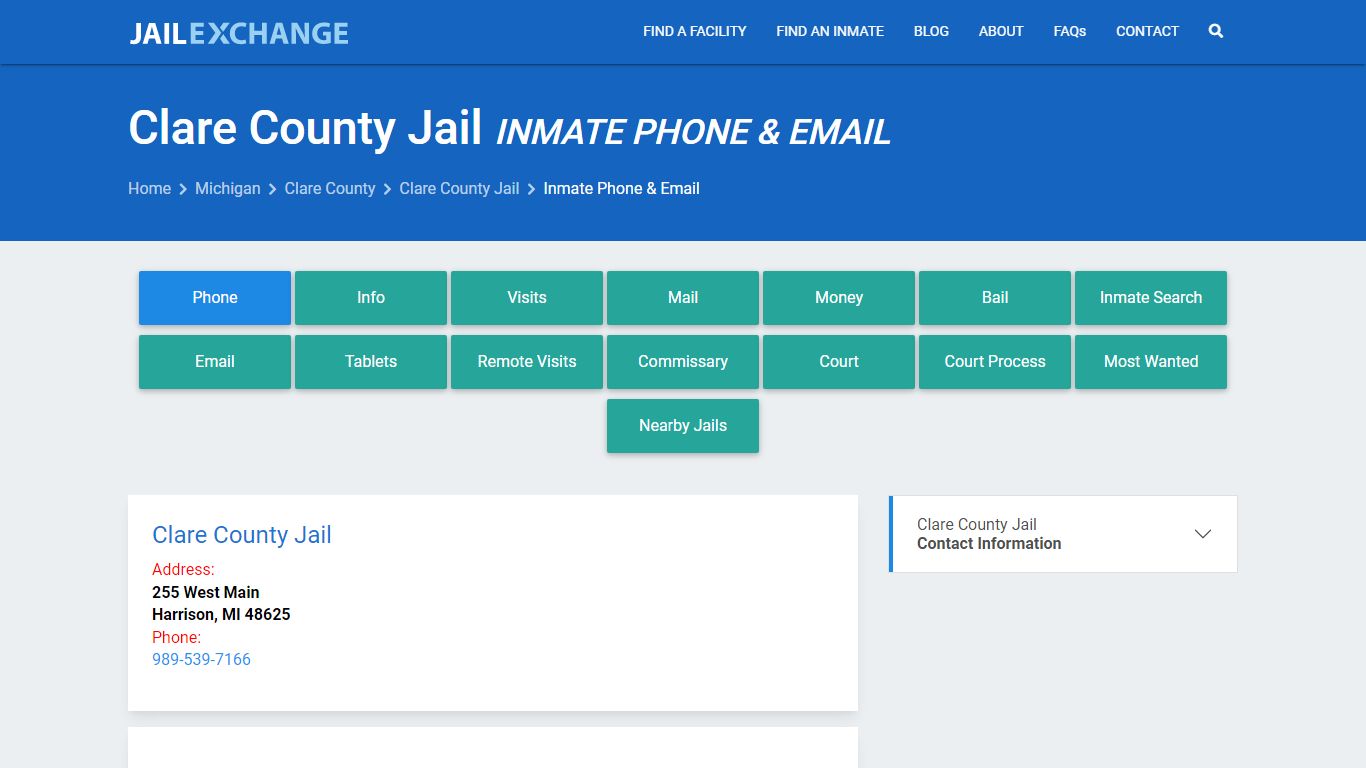 Inmate Phone - Clare County Jail, MI - Jail Exchange